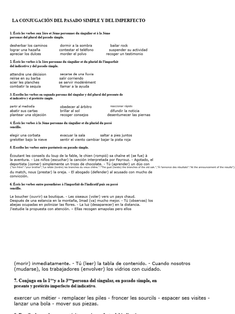 Conjugación de Verbos en Pasado Simple e Imperfecto | PDF | Lingüística ...
