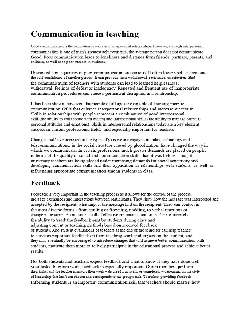 Effective Communication in Teaching | PDF | Communication | Teachers