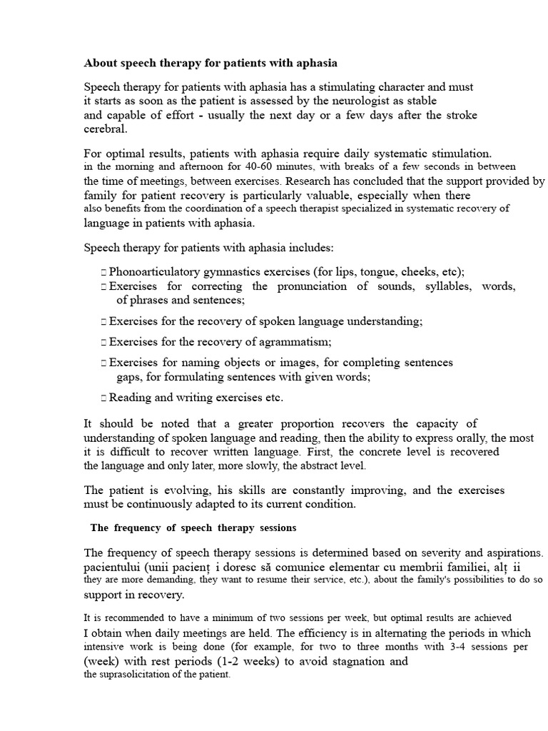 Speech Therapy for Aphasia Recovery | PDF | Aphasia | Speech