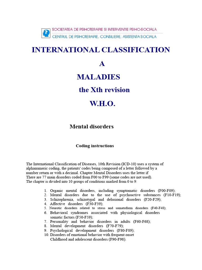 ICD-10 Mental Disorders Classification | PDF | Mania | Bipolar Disorder