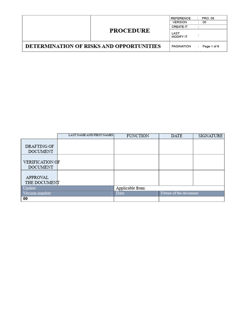 Procedure for Determining Risks and Opportunities | PDF | Risk ...