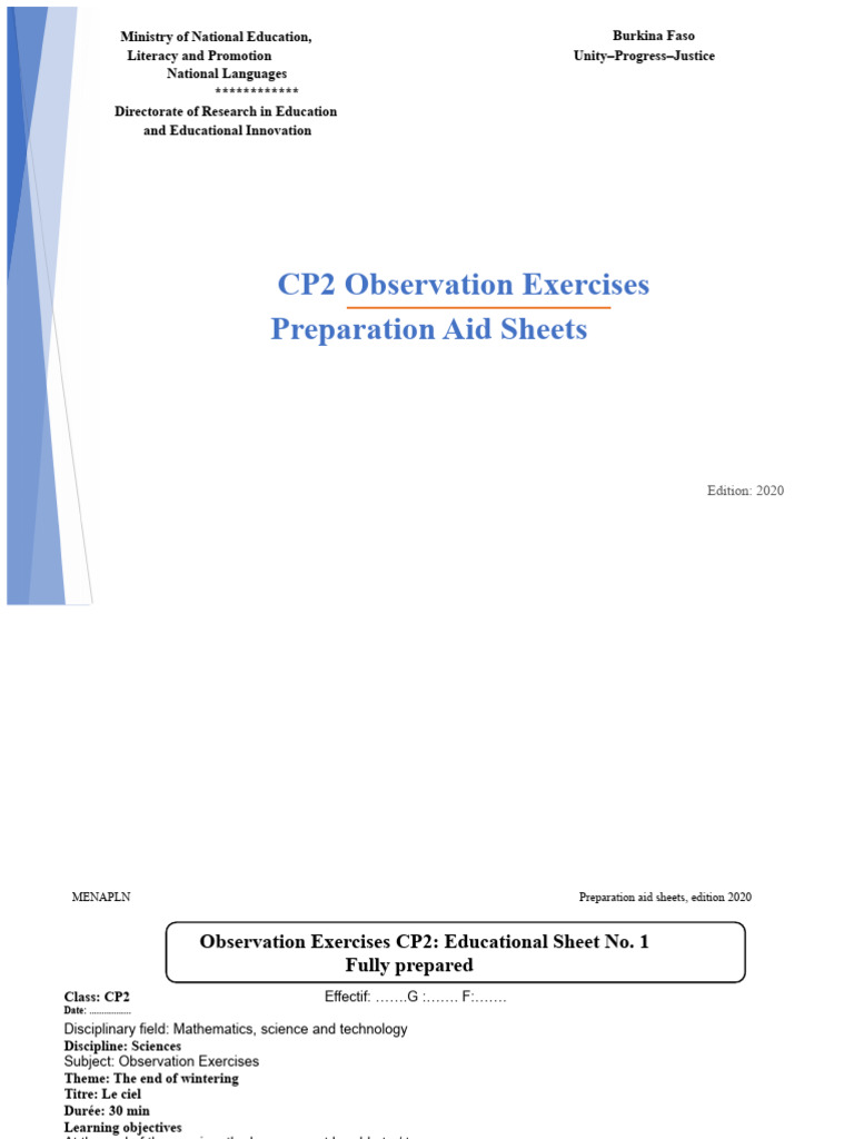 Observation Exercises Cp2 | PDF | Learning | Teachers