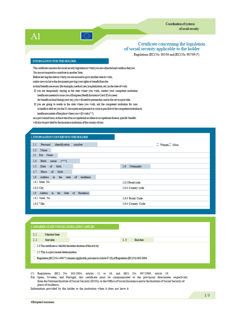 Social Security Legislation Certificate A1 | PDF | Health Care
