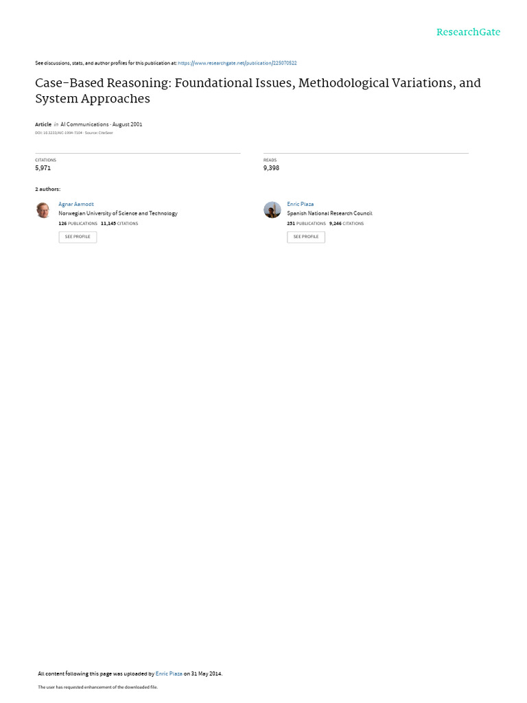 Case-Based Reasoning Overview and Methods | PDF | Reason | Knowledge