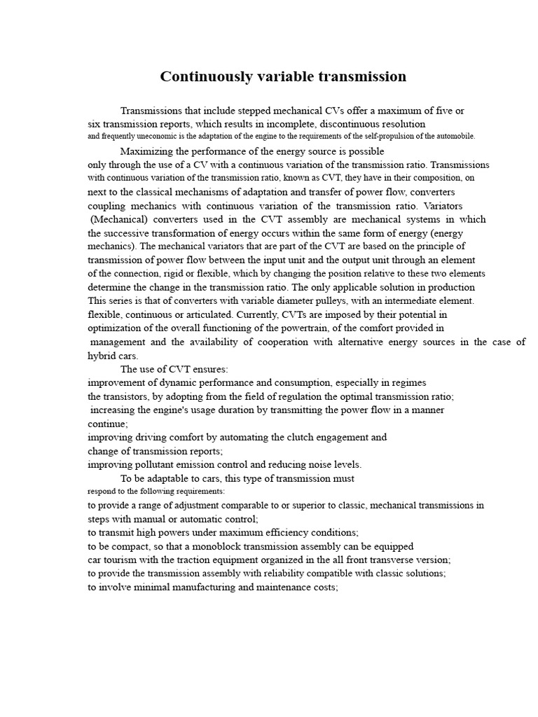 Understanding Continuously Variable Transmissions | PDF | Automatic ...