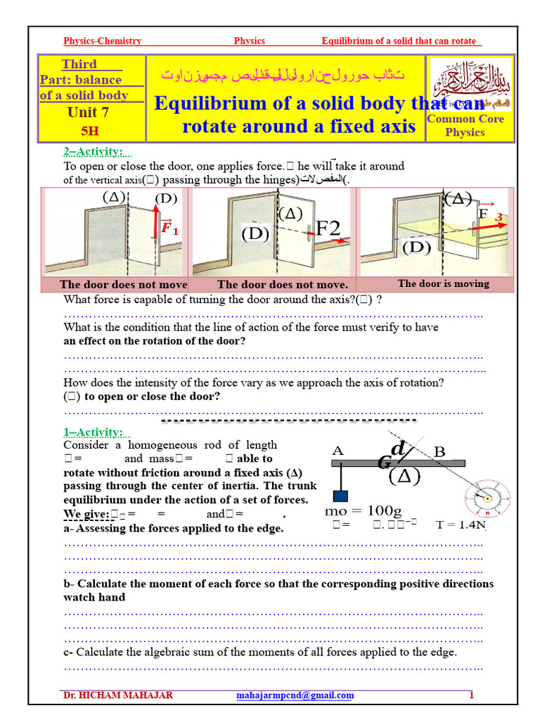 Balance of A Solid Body Capable of Rotating Around A Fixed Axis ...