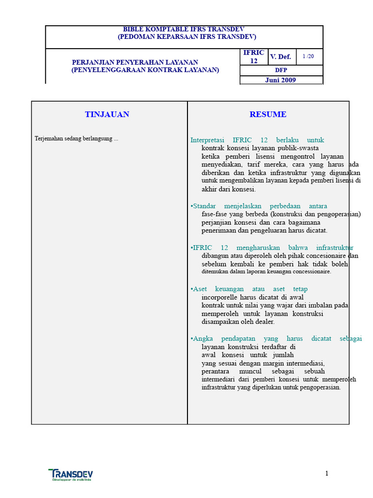 Panduan IFRIC 12 untuk Transdev | PDF