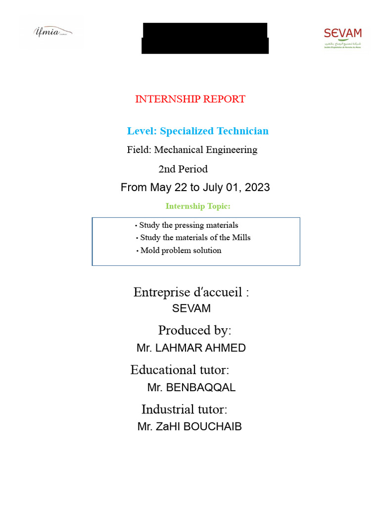 Internship Report: Mechanical Engineering at SEVAM | PDF | Stainless ...