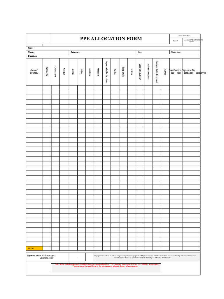 PPE Allocation Form Management System | PDF
