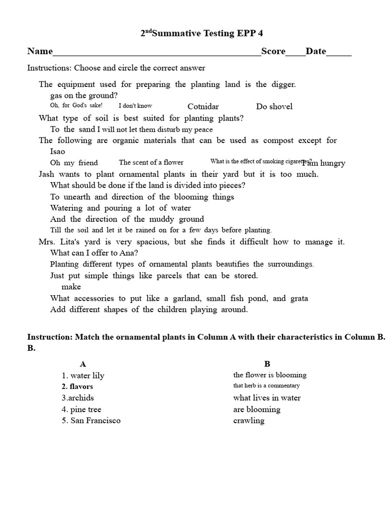 EPP 4 Summative Test on Planting Techniques | PDF | Horticulture | Botany