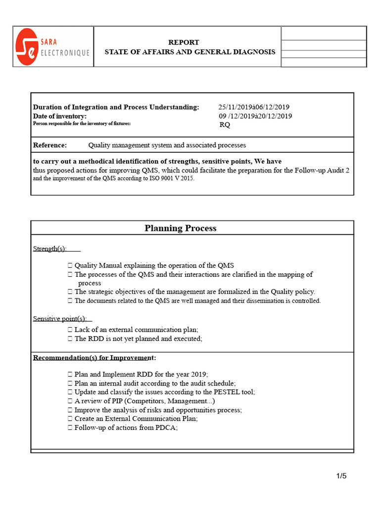 QMS Improvement Report and Diagnosis | PDF | Quality Management System ...