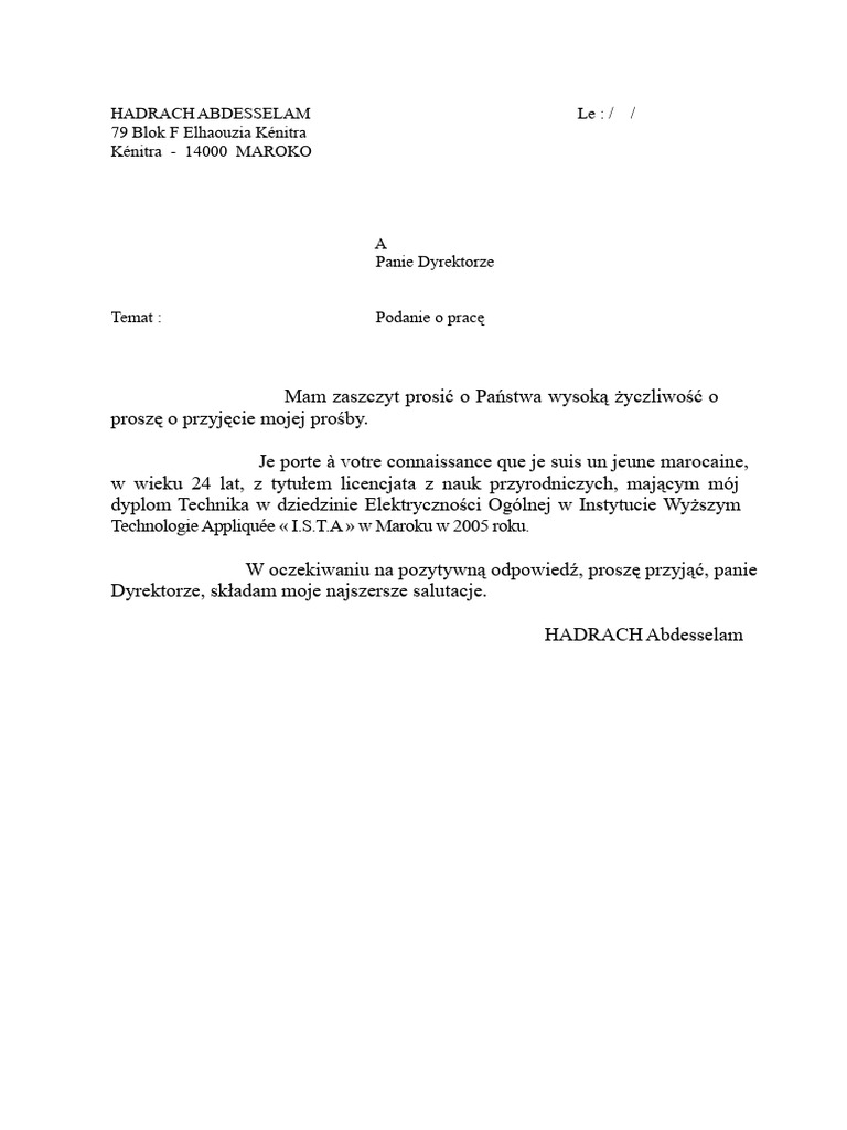 Podanie o Pracę | PDF