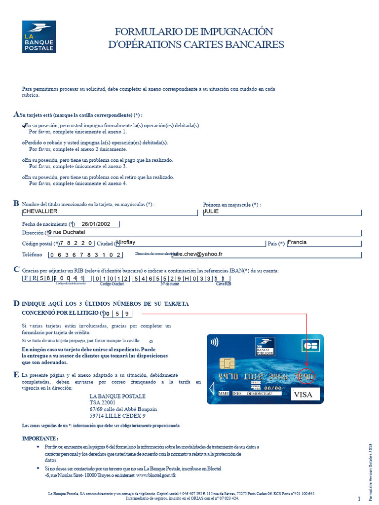 Formulario de Impugnación de Tarjeta | PDF | Bancos | Factura