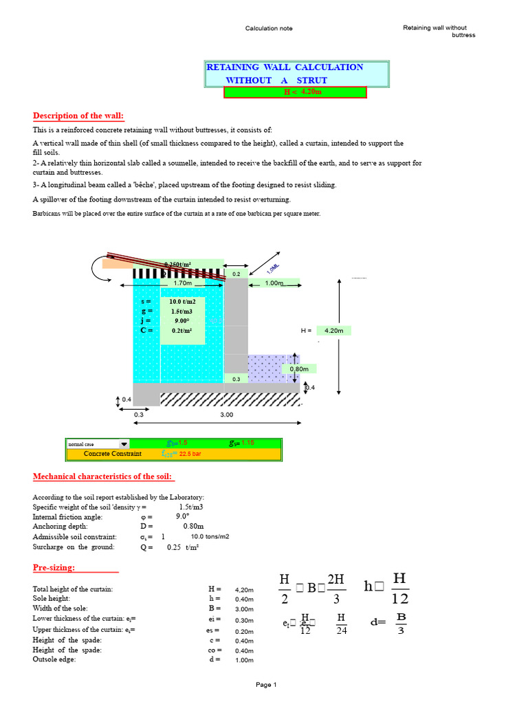 Retaining Wall Design Calculations | PDF | Applied And ...