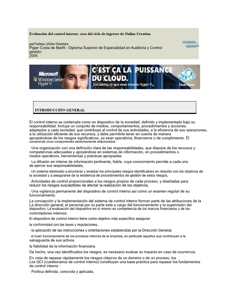 Evaluación del Control Interno en Ingresos | PDF | Contabilidad | Contralor