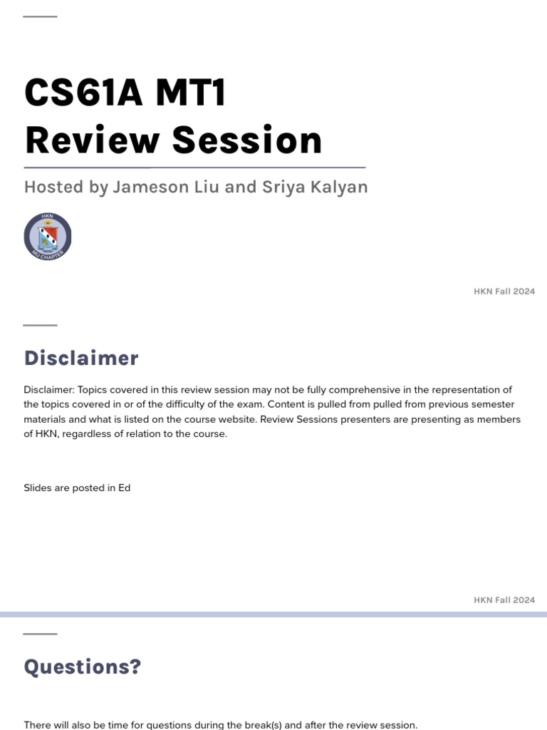 Fa24 CS61A MT1 Review Session | PDF | Control Flow | Boolean Data Type
