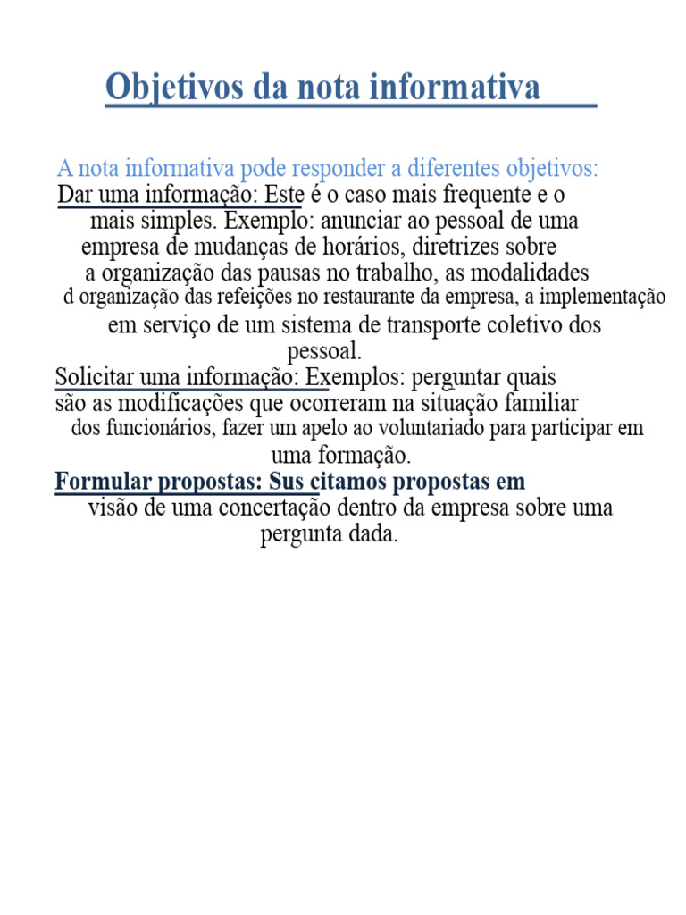 Objetivos e Estrutura da Nota Informativa | PDF