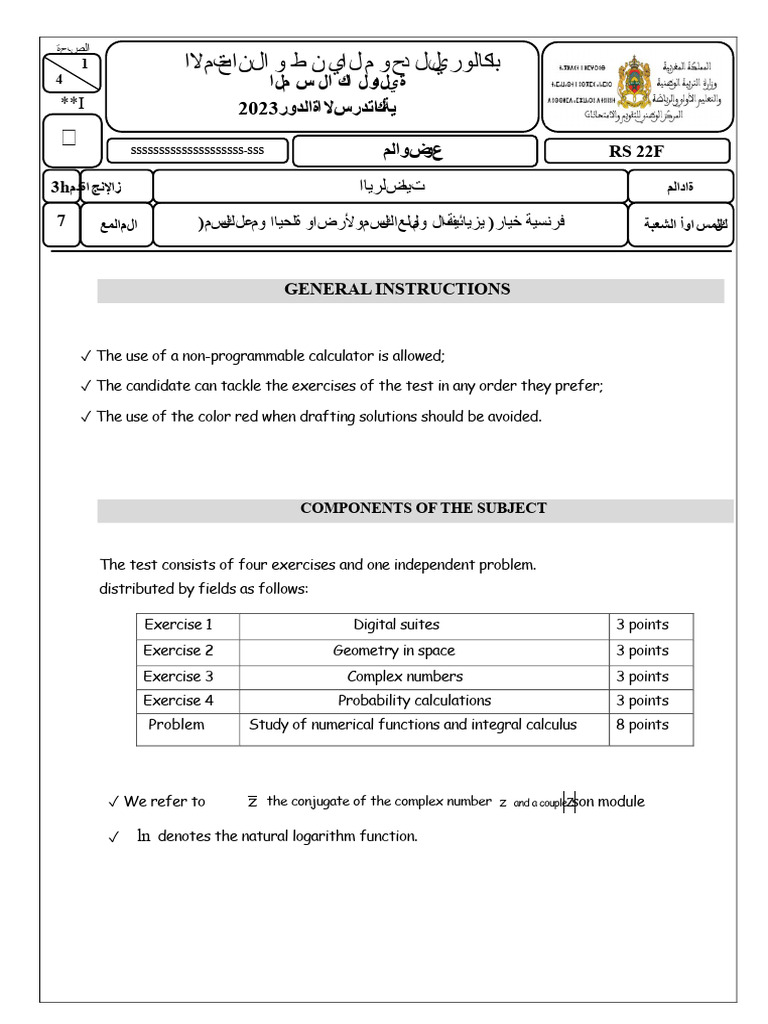 National Exam in Mathematics, Sciences and Technologies 2023 Resit ...