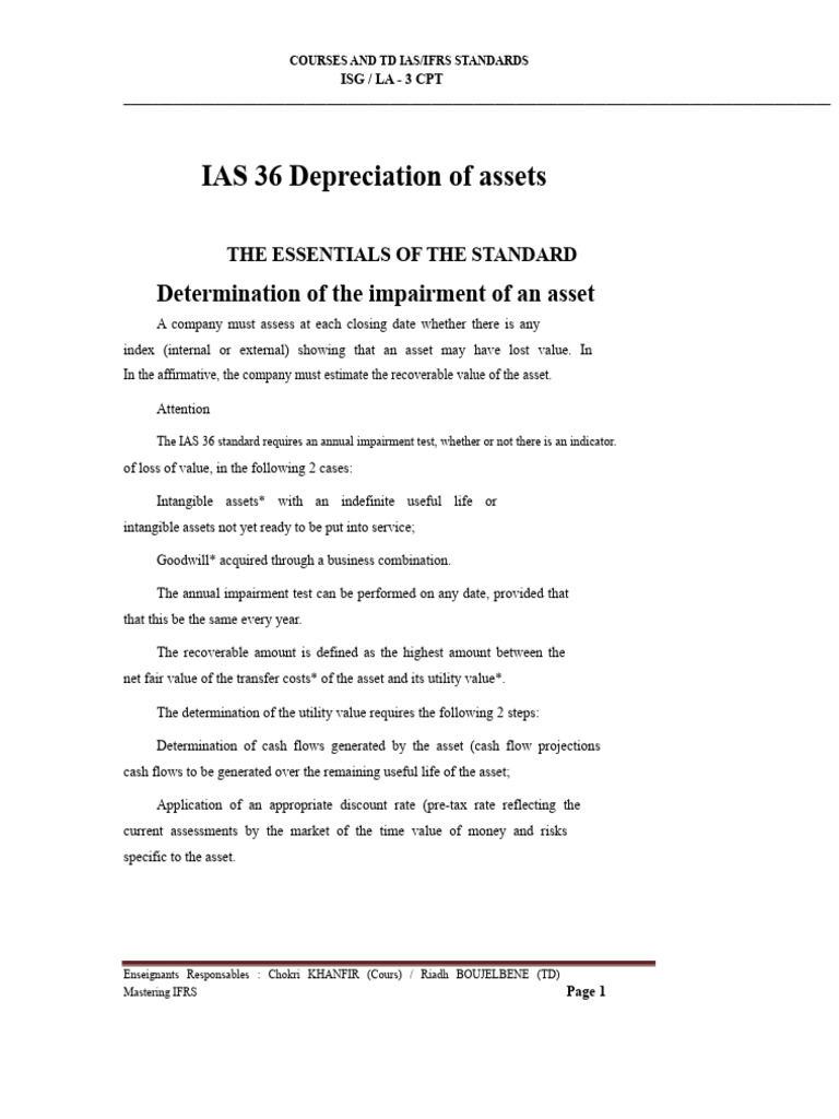 Course and TD IAS 36 Impairment of Assets PDF | PDF | International ...