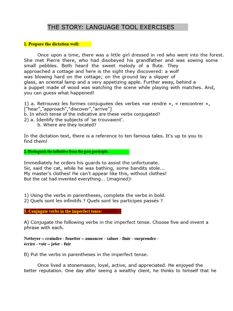 Language Tool Exercises for Storytelling | PDF | Snow White ...