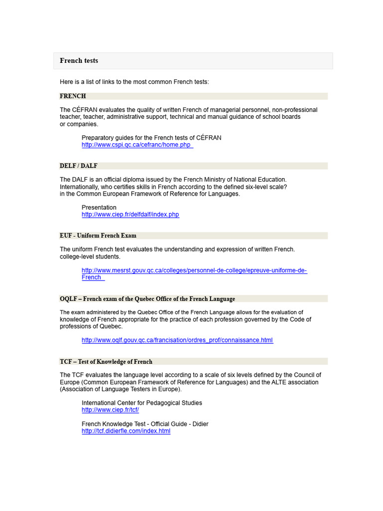 Comprehensive Guide to French Tests | PDF | Learning