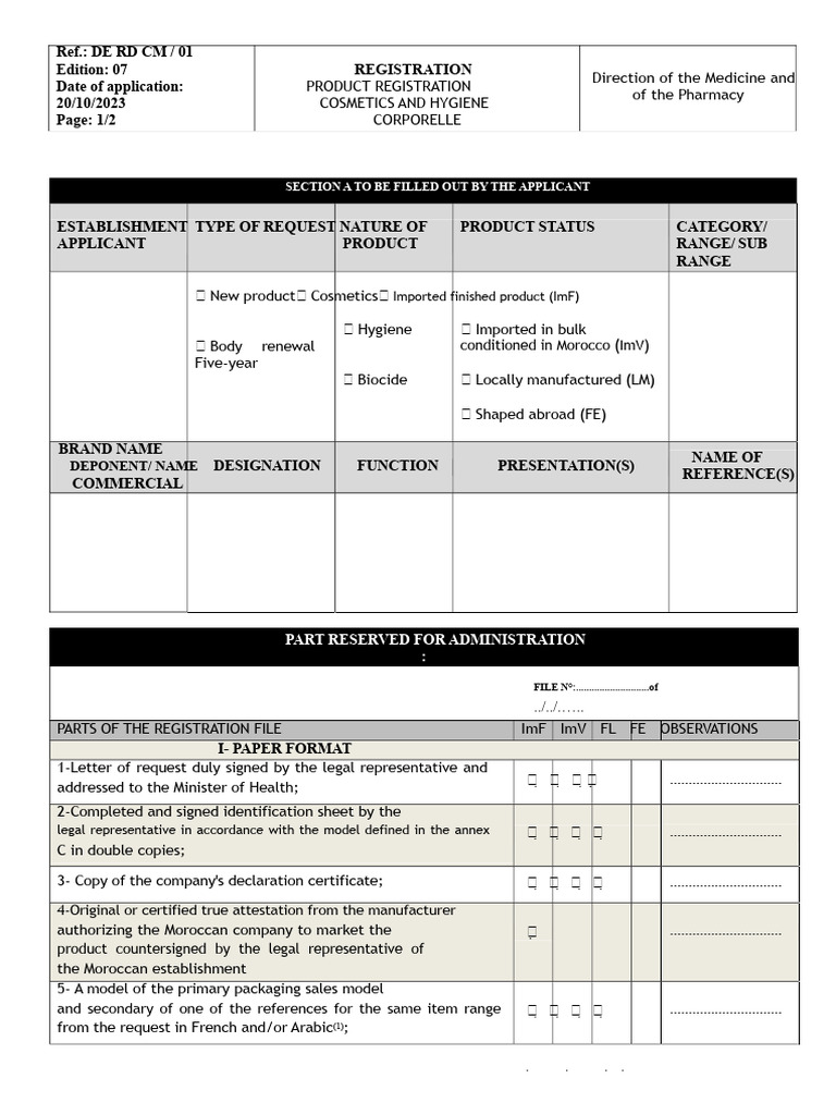 Registration of Cosmetic and Personal Hygiene Products (1) | PDF