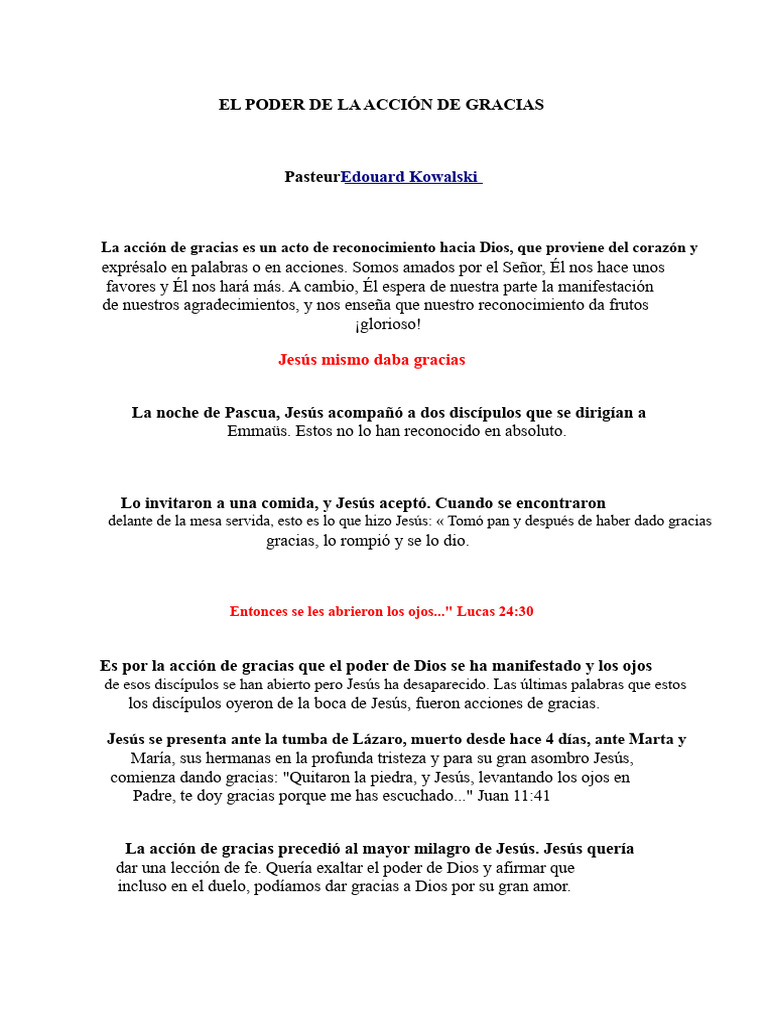 La Importancia de la Acción de Gracias | PDF | Oración | Jesús