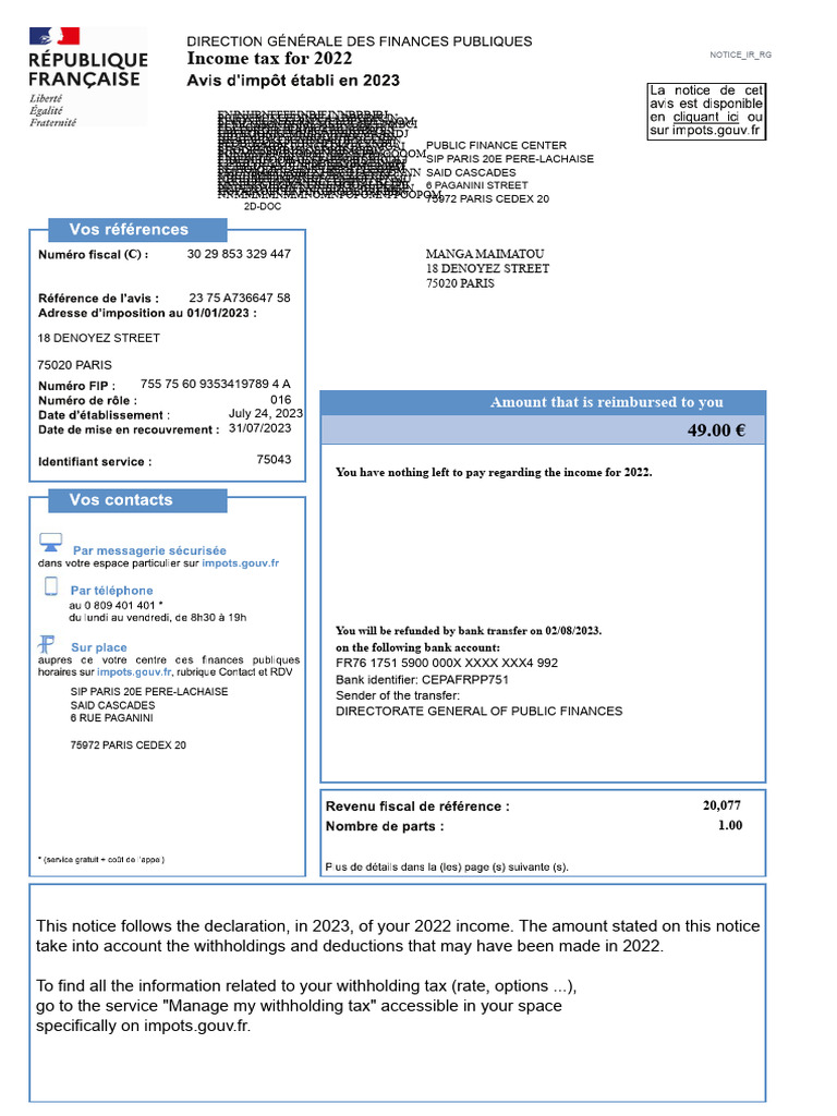 2023 Tax Notice On 2022 Income | PDF | Income Tax | Tax Rate