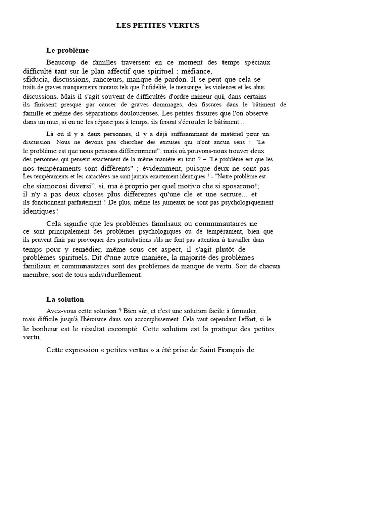 Petites vertus pour la paix familiale | PDF | Vertu | La patience