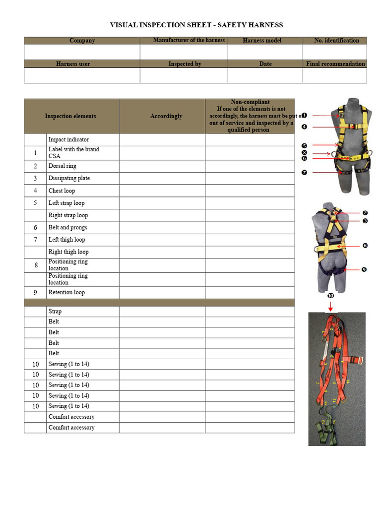 2017-Visual Inspection Sheet - SAFETY-HARNESS PDF | PDF | Mechanical ...