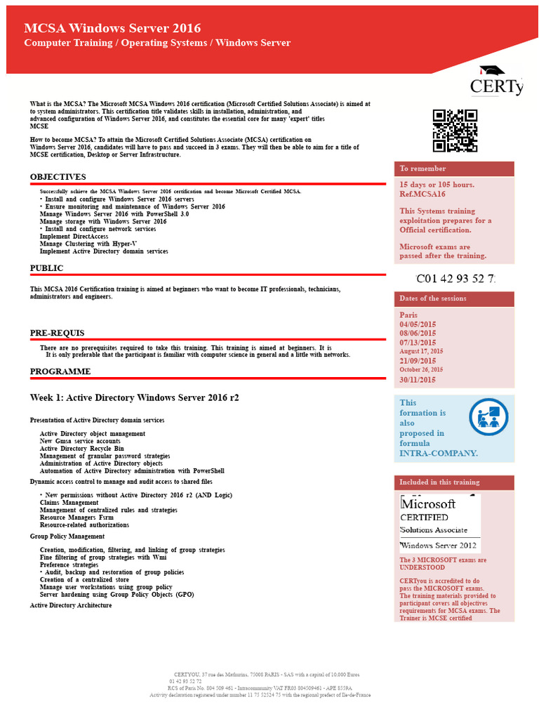 MCSA Windows Server 2016 Training Guide | PDF | Active Directory ...