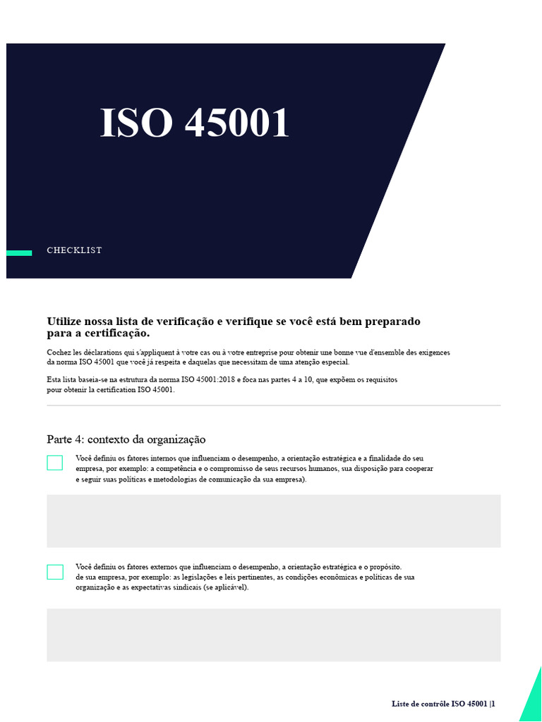 Checklist para Certificação ISO 45001 | PDF | Liderança | Gestão de ...