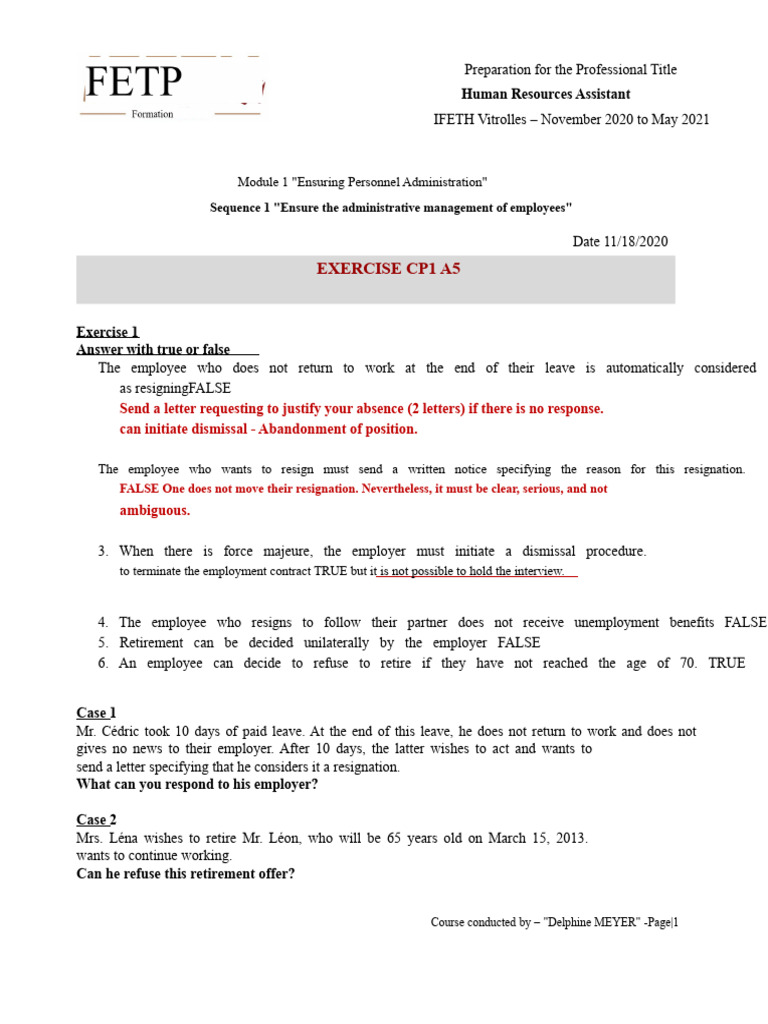 Case and Exercises Termination of Employment Contract Correction | PDF ...
