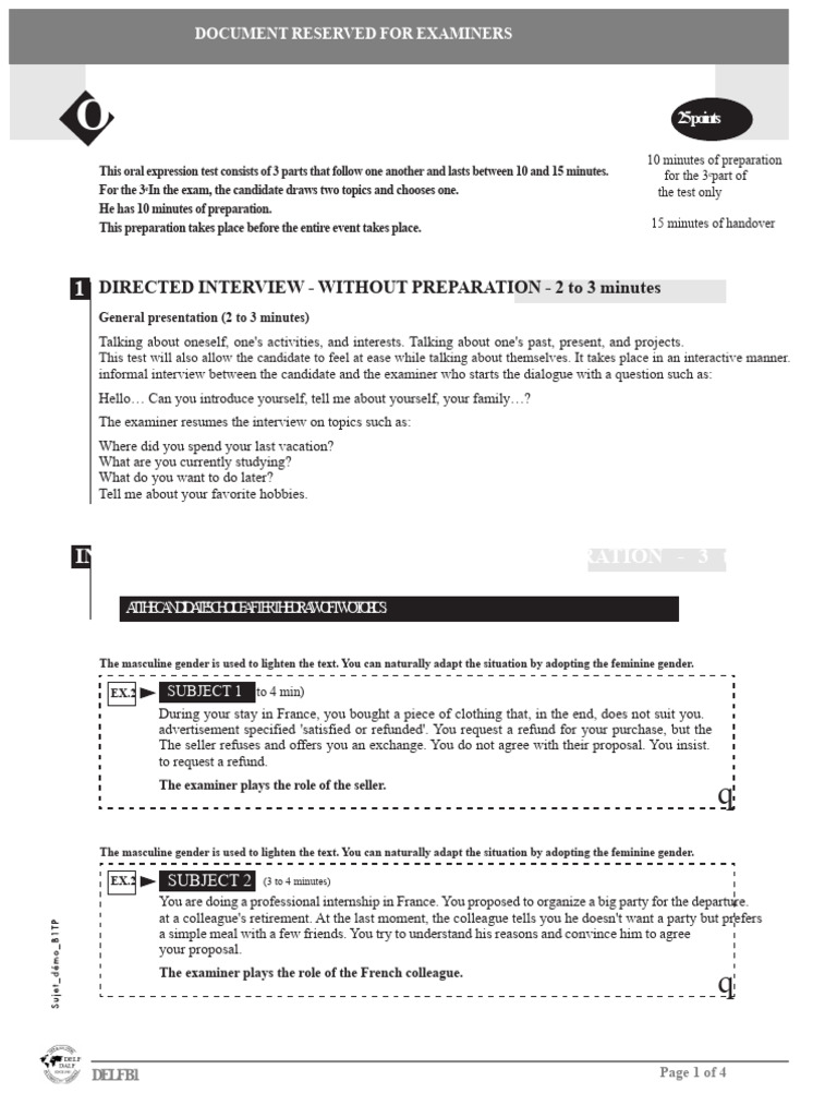 DELF B1 Oral Exam Structure Guide | PDF | Gender | Gender Studies