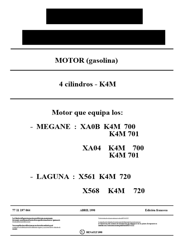Manual de Reparación Motor Renault K4M | PDF | Motores | Tecnología del ...