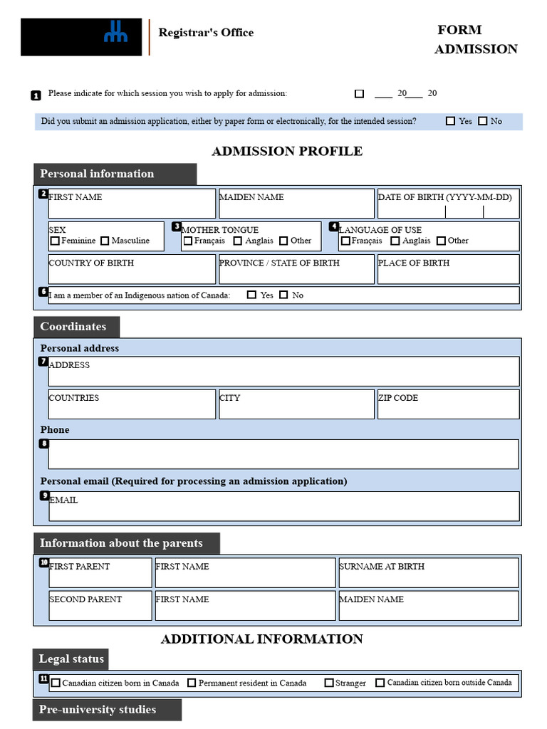 Admission Application Form | PDF | Academic Degree