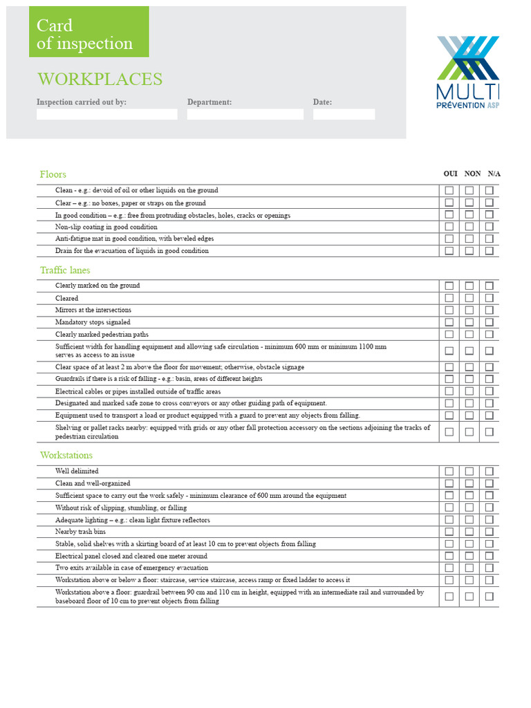 Workplace Safety Inspection Checklist | PDF | Lighting | Truck Driver