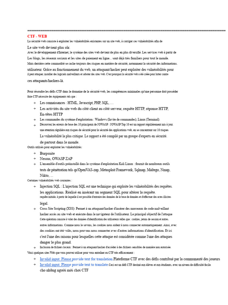 Sécurité Web et Défis CTF Essentiels | PDF | Internet | Internet et Web