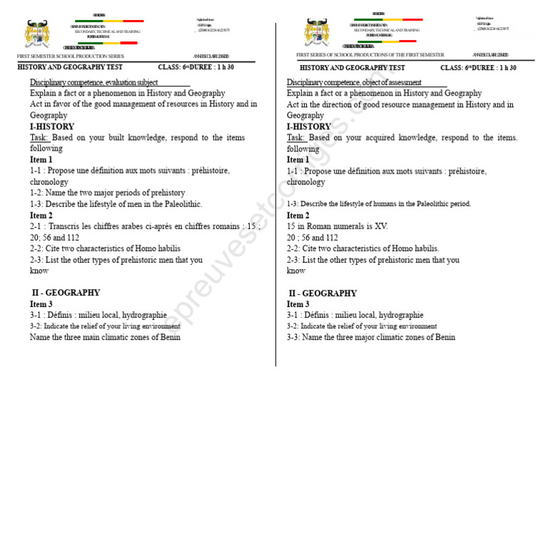 1st Assignment of The 1st Semester History-Geography 6th Grade 2019 ...