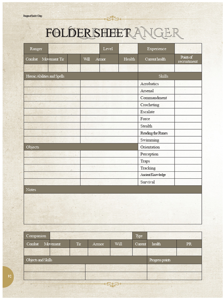 Rangers of Shadow Deep Character Sheet | PDF | Gaming | Role Playing Games