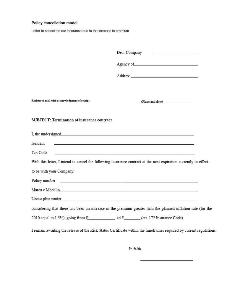 Car Insurance Cancellation Letter Template | PDF