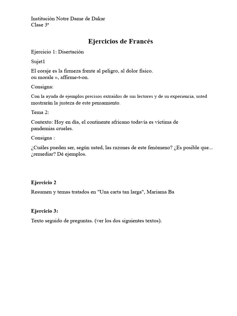 Ejercicios de Francés | PDF