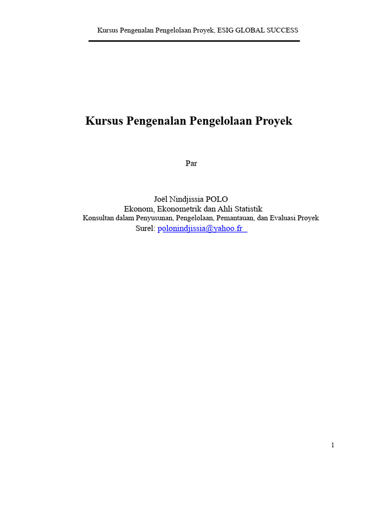 Kursus Manajemen Proyek Dasar ESIG | PDF