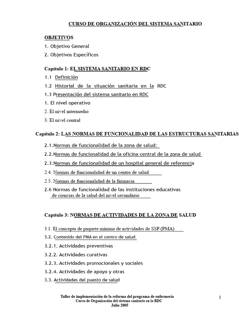 Curso de Organización Del Sistema Sanitario en La RDC | PDF | Hospital ...