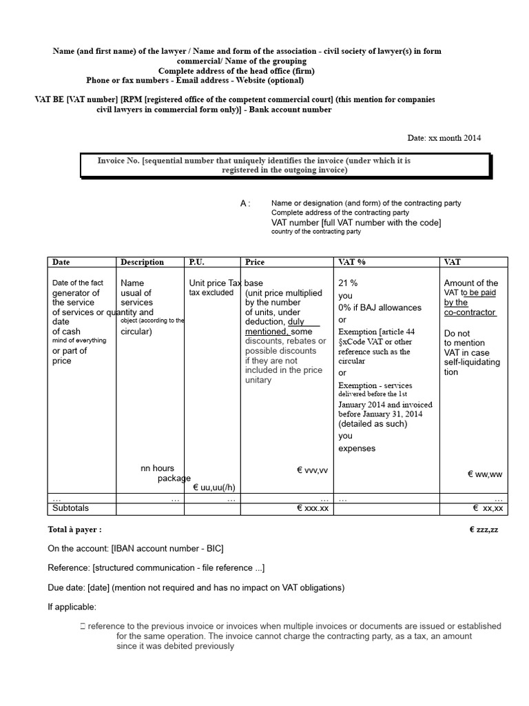 Model of Fee Note Compliant with Regulation_00305901 | PDF | Invoice ...