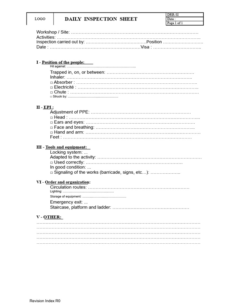 Daily Inspection Sheet Template | PDF
