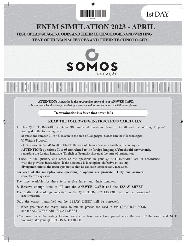 Simulated We Are Enem 2 - Day 1 - 2023 - Exam | PDF | Dementia