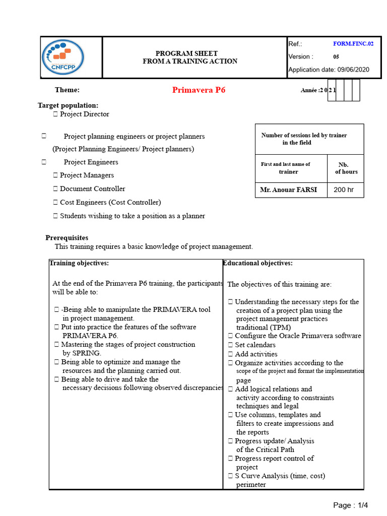 Primavera P6 Training Program Overview | PDF | Project Management ...