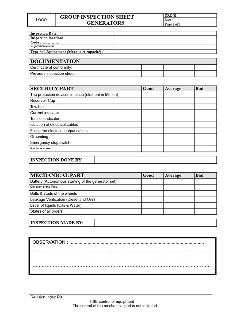 Generator Inspection Checklist | PDF