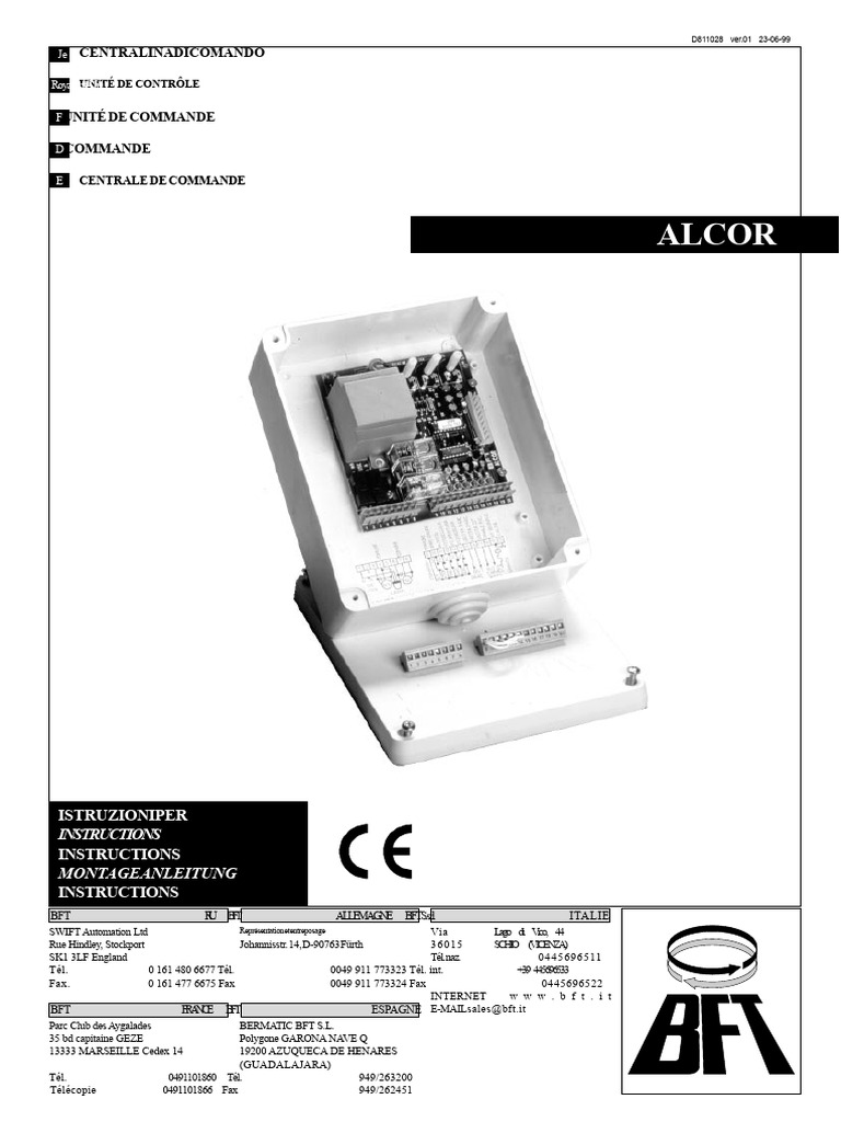 Instructions pour Centrale ALCOR BFT | PDF | Interrupteur ...